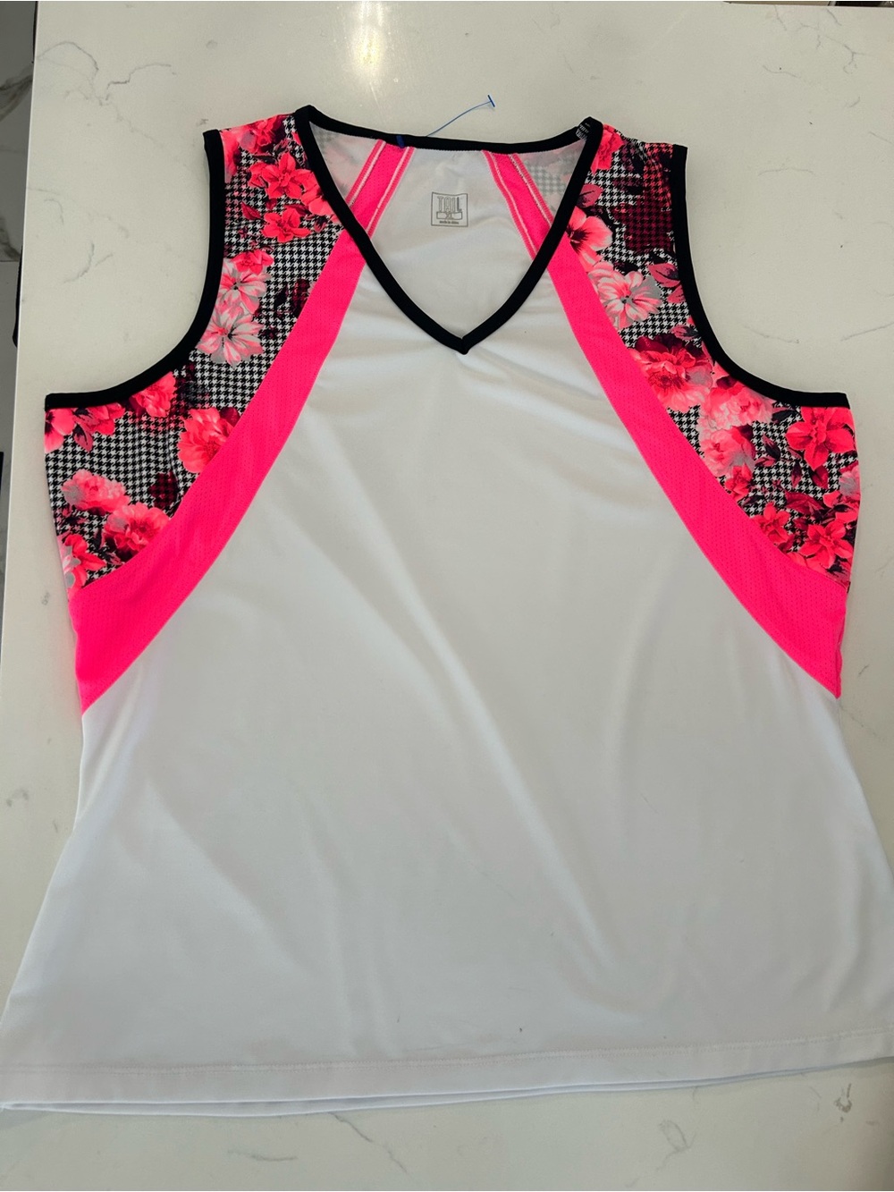 Tail White Tank Top with Neon Pink Floral Panels